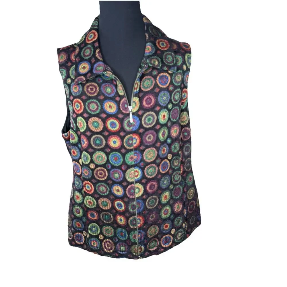 Christopher & Banks Vest Women Art To Wear Circle Geometric‎ Pattern Collar Sz M